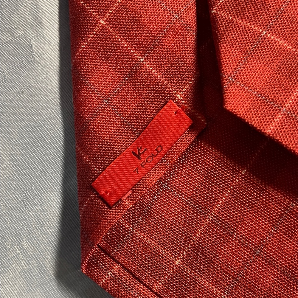 Isaia Burnt Orange Plaid Seven Fold Tie - Picture 3 of 3